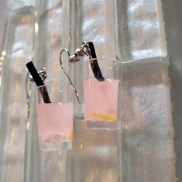 Pink Lemonade Drink Dangle Earrings - Picture 8 of 9